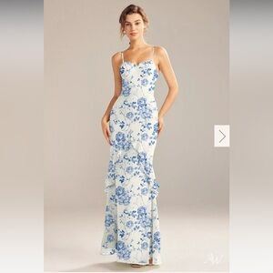 Aw Bridal Blue Floral Gown Size 6 🌸 Wedding Guest / Bridesmaid Dress NWOT